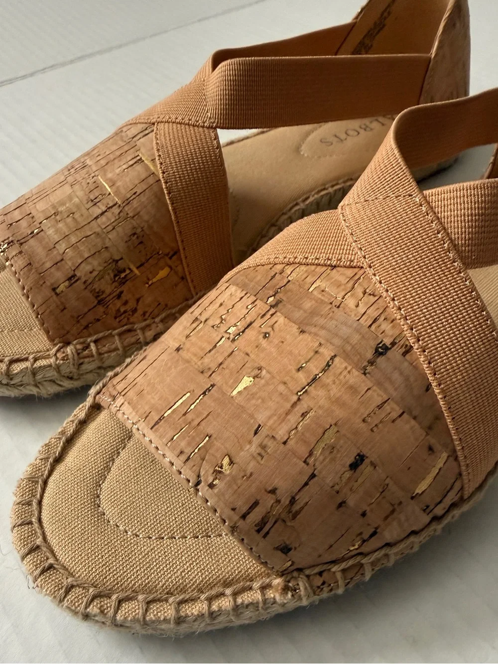Talbots Ilyssa Tan Cork Espadrille Flat Sandals Stretch Straps Women's Size 5M